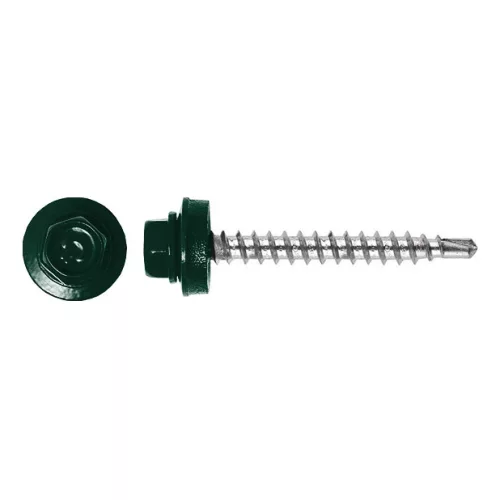 Rögzítő csavar fához, RAL6005 fényes (mohazöld) - 4,8*35mm - 50db