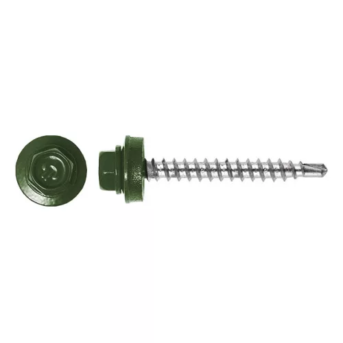 Rögzítő csavar fához, RAL6011 fényes (rezedazöld) - 4,8*35mm - 50db